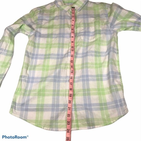 Cat & Jack Boys Sz Large 12-14 Shirt Long-Sleeve Button-Up Plaid Blue Green New - Picture 11 of 12